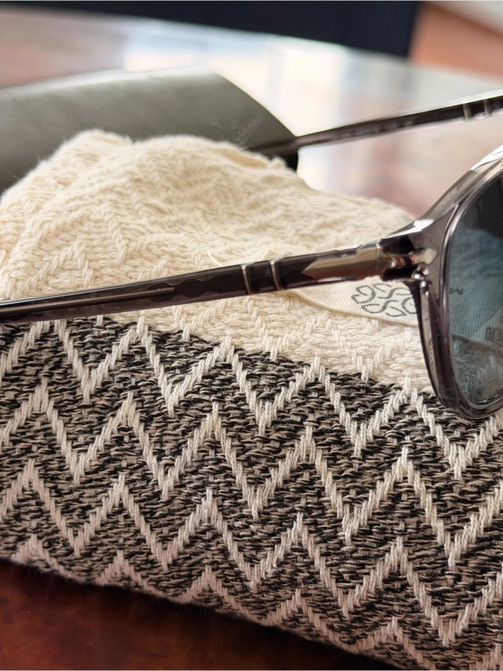 Persol Transparent Grey Frame Sunglasses with Blue/Grey Polarized Lenses